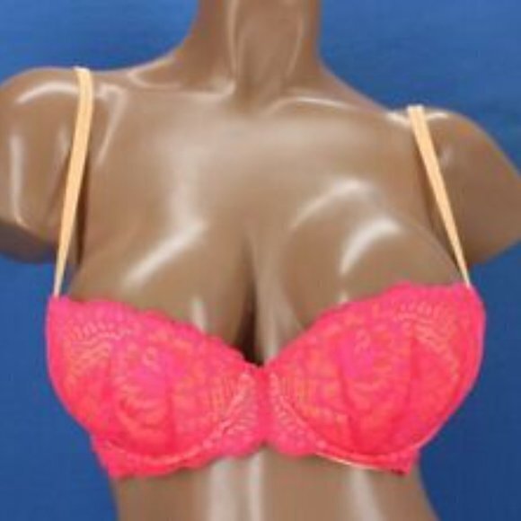PINK VICTORIA'S SECRET DATE PUSH UP BRA PINK LACE‎ WOMENS SIZE 32D - Picture 1 of 12